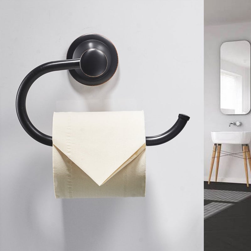 BESy Oil Rubbed Bronze 4 Piece Bathroom Accessories Set (Single Towel Bar, Towel Ring, Toilet Paper Holder, Double Towel Hooks), Wall Mounted Bath Hardware Accessory Fixtures Set - Image 4